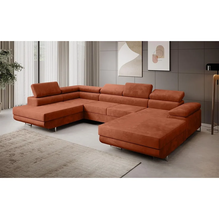 Ecksofa MARGO U- Form, moderne Couch mit Schlaffunktion, verstellbare Kopfstützen, zwei Bettkästen, große Polstercouch – Monolith 61, 72 x 203 x 347 cm – Bild 1