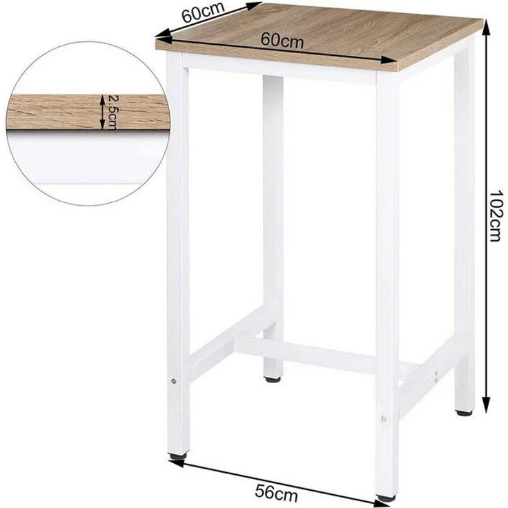WOLTU BT34hei 1x Bartisch Bistrotisch Stehtisch Esstisch, Metallgestell, Tischplatte aus MDF, Helleiche, 60 x 60 x 102 cm(BxTxH) – Bild 4