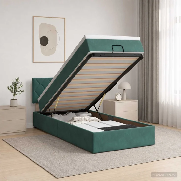 vidaXL Ottoman-Bett mit Matratze und LED Dunkelgrün 90 x 190 cm Samt 3457182 – Bild 4