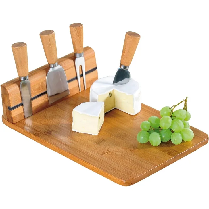 Schneidebrett Excellent Houseware Bambus zum Servieren mit Messern für Käse 30x21 cm