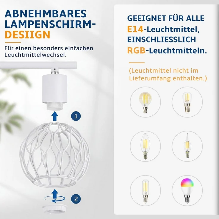 ZMH Deckenstrahler 2 Flammig Deckenlampe E14 Metall 350° Schwenkbar Wohnzimmer, ohne Leuchtmittel – Bild 3