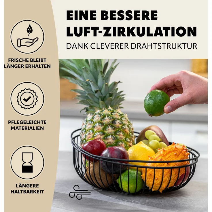 eluno Obstschale rund, aus schwarzem Metall, Metall – Bild 4