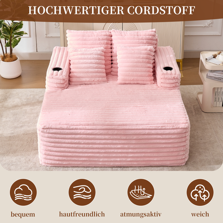 Wohnora-Überdimensionale Chaiselongue, Kunstfell-Schlafsofa mit Getränkehalter, wolkenweicher Sessel, keine Montage,H 86cm x T 135cm x B 128cm,Rosa – Bild 2