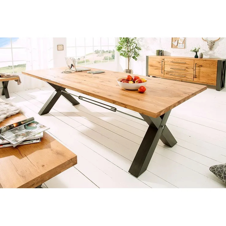 riess-ambiente Esstisch THOR 200cm natur (Einzelartikel, 1-St), Massivholz · Metall · X-Gestell · geölte Wildeiche · Industrial Design