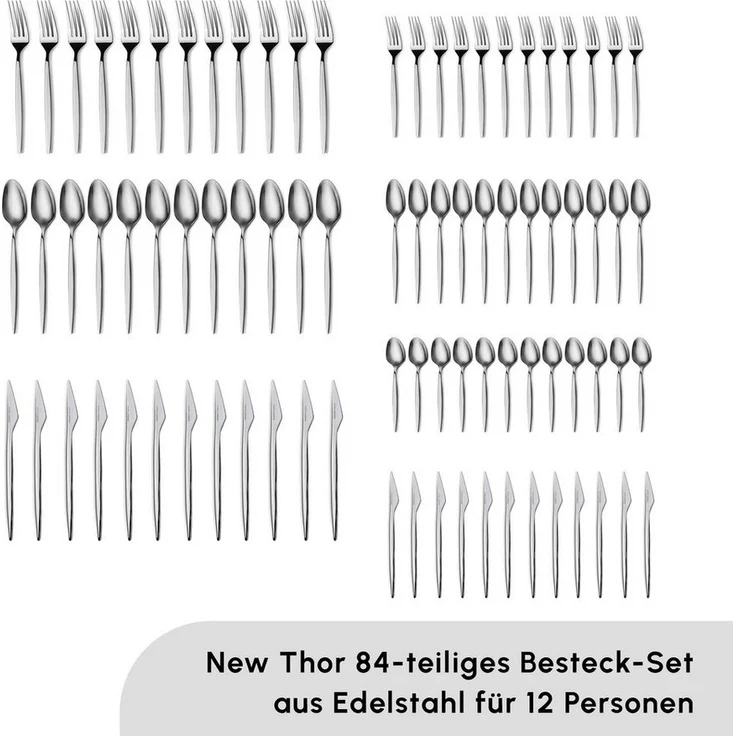 Karaca Besteck-Set Karaca Thor Elegance Besteckset 84 teilig Besteck Set für 12 Personen – Bild 2