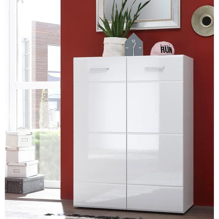 Schuhschrank >Olivia< in Weiß aus MDF - 90x122x40cm (BxHxT)