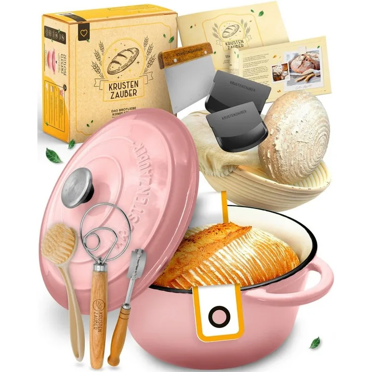 Krustenzauber Brotbackform Emaille Brotbackform 28cm mit Deckel im Komplettset, Kastenform Brot