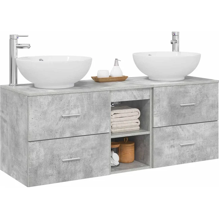 vidaXL Badezimmerschrank-Set 3 stk. Betongrau 129 x 44,5 x 80 cm 3405902 – Bild 3