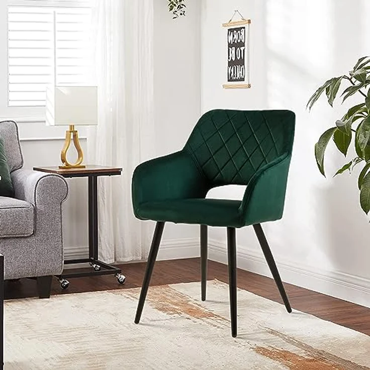 TUKAILAI Esszimmerstühle 2er Set aus Samt, Küchenstuhl Polsterstuhl mit Offener Rückenlehne,Armlehnen,Gepolstertem Sitz, Metallbeinen, Grün Stühle für Wohnzimmer,Esszimmer,Küche – Bild 7