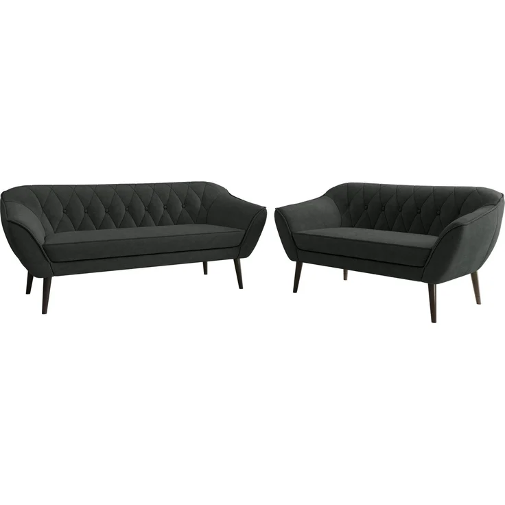 Skandinavisches Sofa Set PIRS 3-2, Komplettset, Wellenfederung, schwarze Füße, Sitzgruppe, Polstermöbel Set - Dunkelgrau Stukture – Bild 7