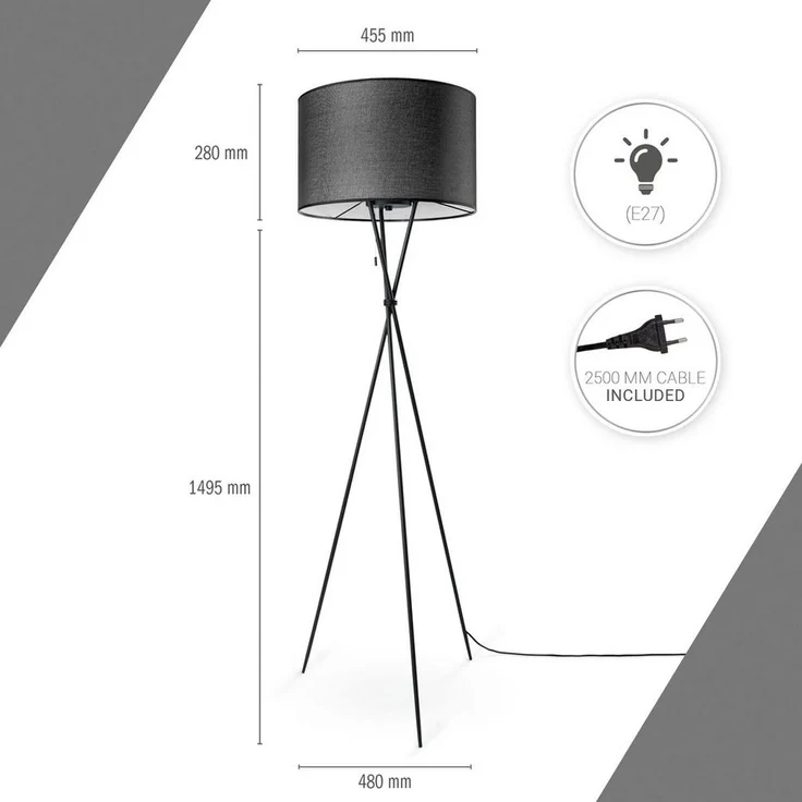 Paco Home Stehlampe KATE CANVAS UNI COLOR, ohne Leuchtmittel, Wohnzimmer Dreibein Stoffschirmlampe Standleuchte Textil Schirm E27 – Bild 3