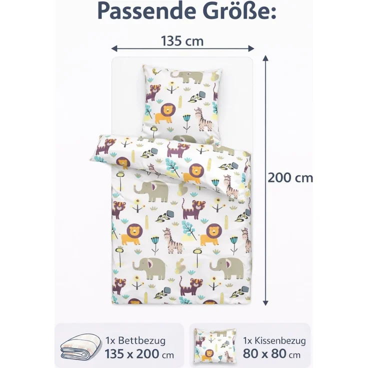 Soma Microfaser Bettwäsche 135x200 cm Bettbezug 135x200 cm Kopfkissenbezug 80x80 cm Kinder Safari – Bild 5