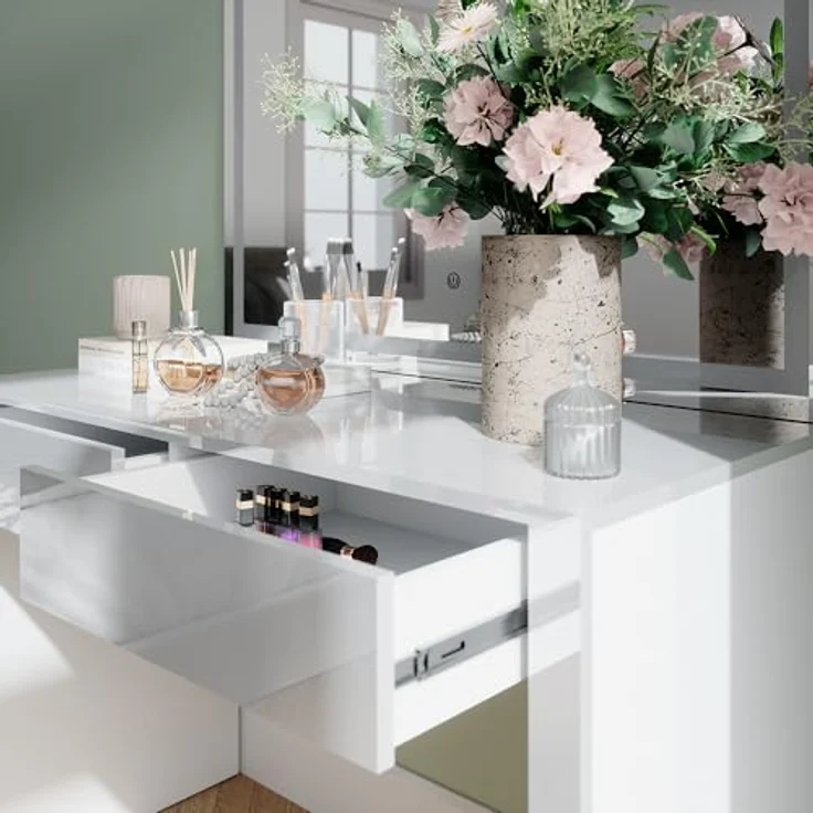 Vichy Schminktisch Annabelle, Weiss Hochglanz mit LED-Spiegel, 110 cm – Bild 6