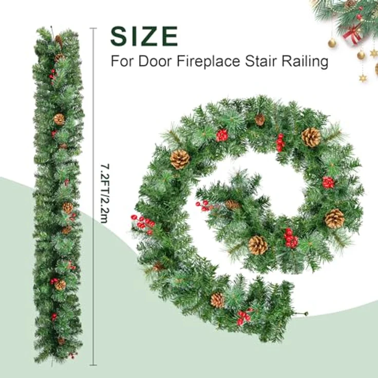 Girlande Weihnachten 2.2 m, Uten Dekogirlande mit Tannenzapfen,rote Beeren und Schnee, für Innen und Aussen, Tür, Treppe, Hochzeit, Weihnachten – Bild 3