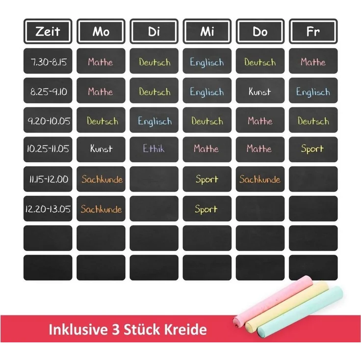 nikima Wandtattoo Stundenplan (Folie), selbstklebende Tafelfolie/ Kreidefolie inkl. 3 Stück Kreide – Bild 3