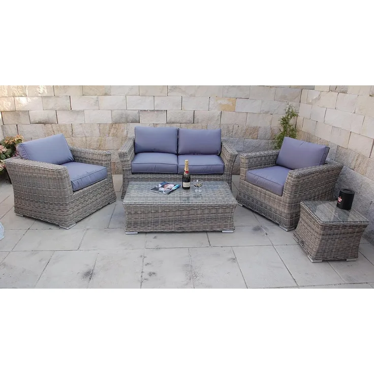 Ragnarök Möbel-Design Gartenlounge-Set Lounge Set Isfjord, (Set, Polyrattan, Alu), 1x Zweisitzer Sofa, 1 kl. & 1 gr. Beistelltisch, 2x Sessel