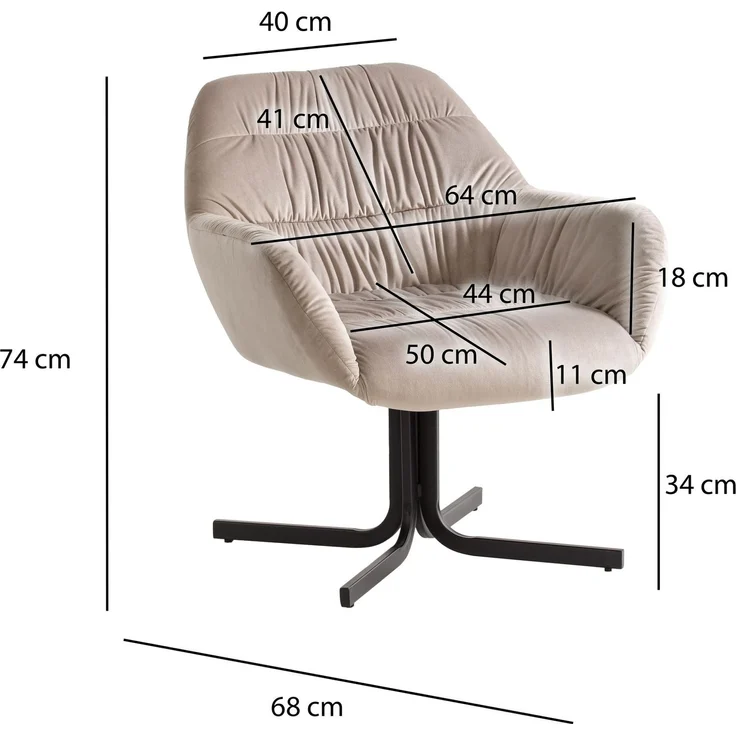 Wohnling Loungesessel Samt Beige gepolstert Metallbeine mit Rückenlehne und Armlehnen 64x68x74 cm – Bild 4