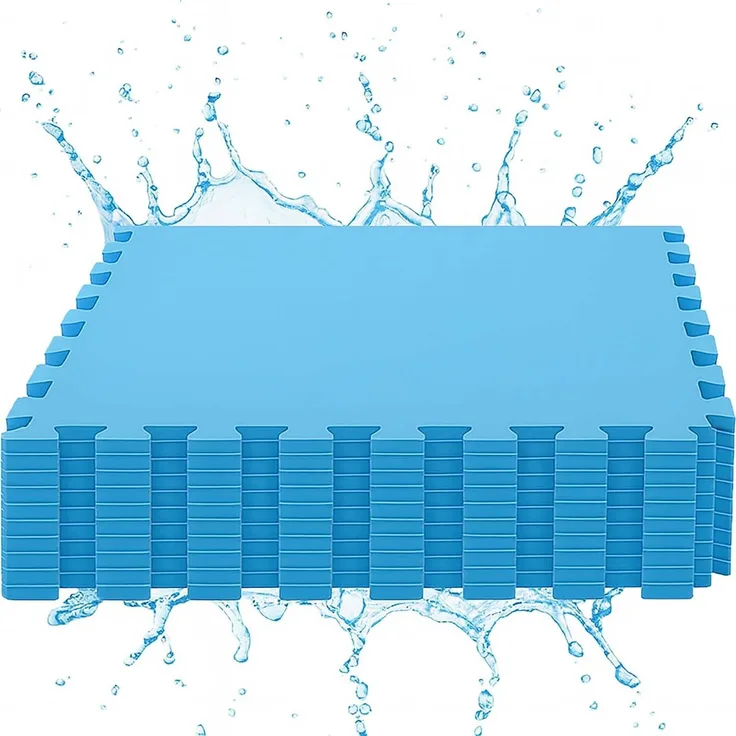 BURI SUMMER Poolmatte 36er Set | 50x50 cm pro Matte | 9,00 m² Gesamtfläche | Blau | Rutschfeste Bodenfliesen für Pool, Whirlpool, Garten & Fitness | 4 mm dick | Erweiterbares Stecksystem