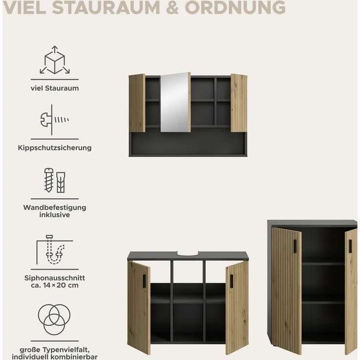 Badkombination B/H/T: 155x180x30 cm in Basalt Nachbildung und -- – Bild 10