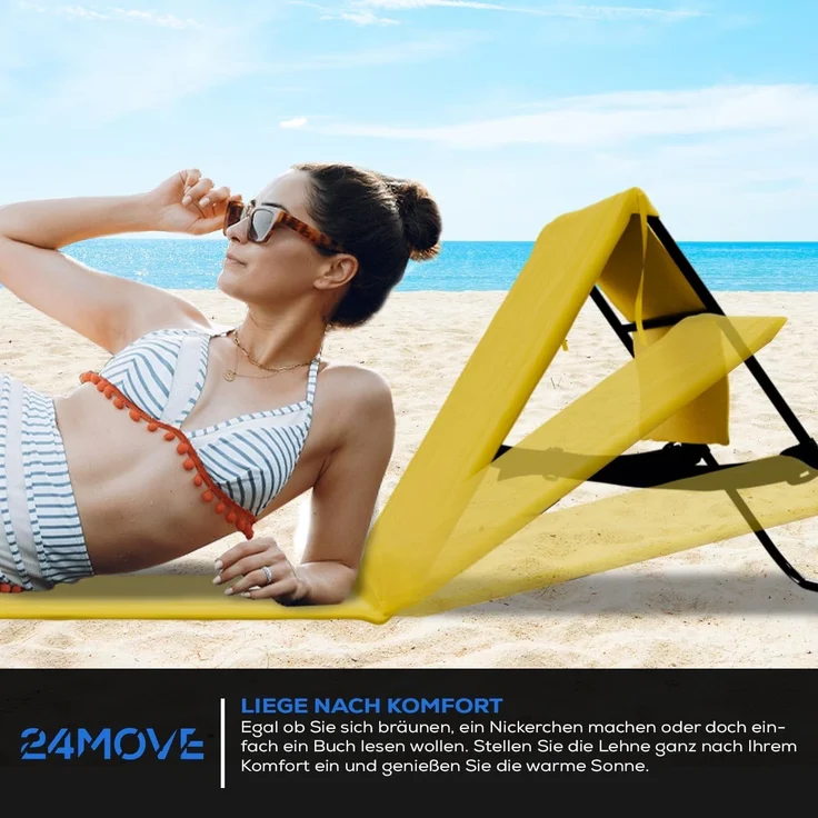 24MOVE Strandmatten Natal 2er Set mit Rückenlehne, gelb, 180x54 cm – Bild 3