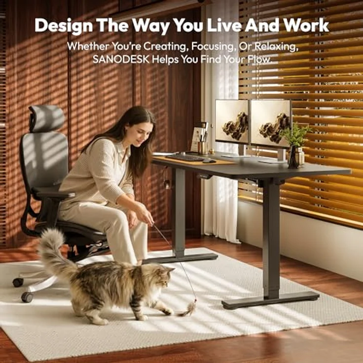SANODESK Höhenverstellbarer Schreibtisch 160x60 cm mit Memory-Funktion, Elektrischer Steh-Sitz Tisch für Heimbüro, Ergonomischer Computertisch mit Modernem Design und Vierteiliger Tischplatte – Bild 3