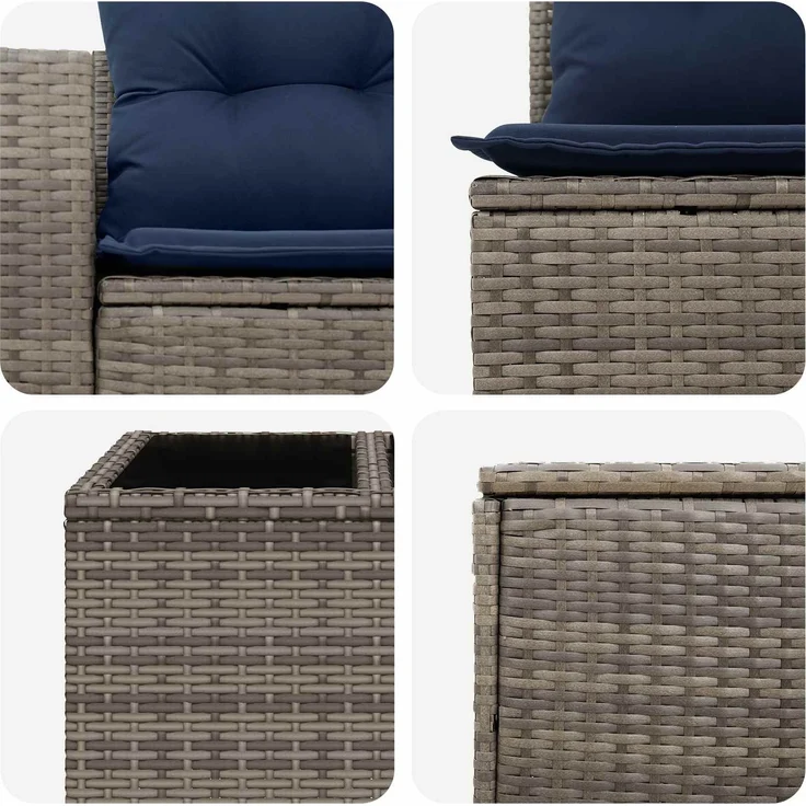 vidaXL Sofa Set 6 stk. Grau und Marineblau Polyrattan und Stahl 3447567 – Bild 8