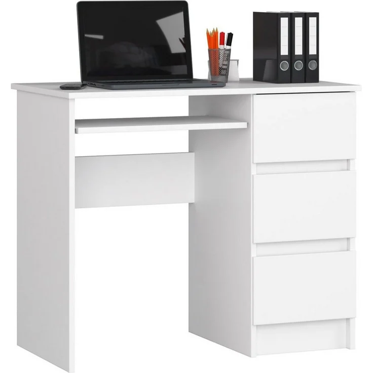 Raumhirsch Furniture Schreibtisch mit Tastaturauszug - zwei Tischvarianten - 90 cm breit, mit 3 Schubkästen - Kasten rechte Variante – Bild 2