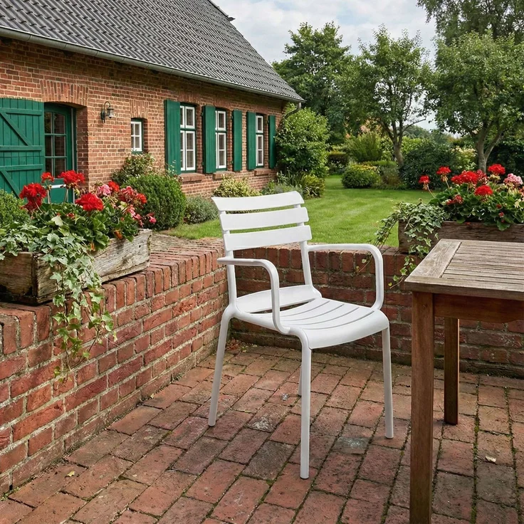 CLP Gartenstuhl Joliya stapelbar mit Armlehnen wetterfest UV-beständig bis 150 kg,weiß – Bild 3