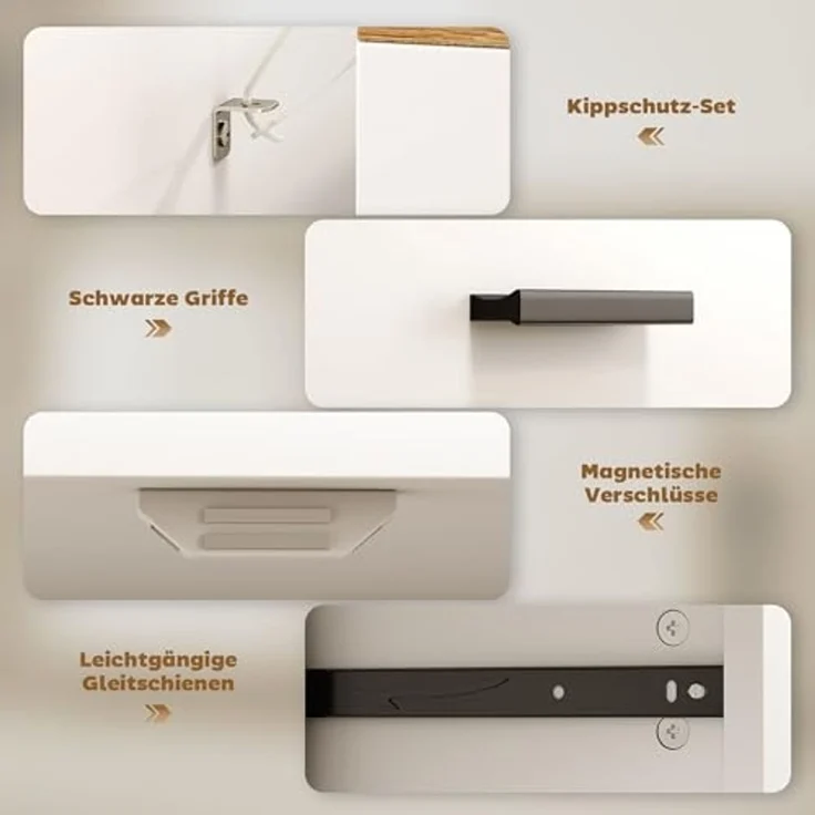 HOMCOM Sideboard Beistellschrank mit 2 Schubladen, 2 Türen (Aufbewahrungsschrank, 1 St, Küchenschrank), mit verstellbarem Einlegeboden, Weiß+Naturholz – Bild 6