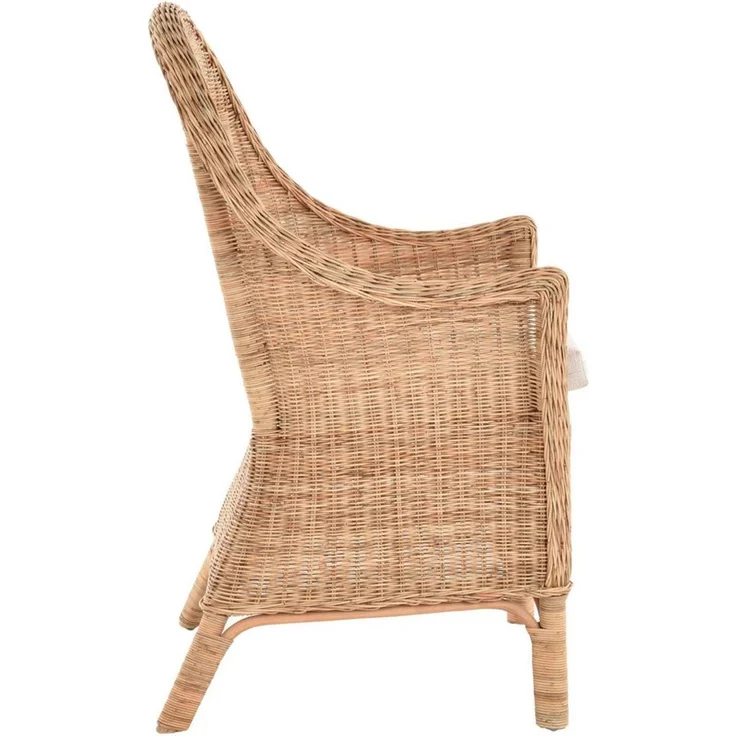 Krines Home Esszimmersessel Korbstuhl mit hoher Rückenlehne und Armlehne Armlehnstuhl Natur Rattan, Sessel gerader Rücken mit Kissen – Bild 2