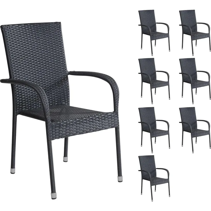 LC Garden Stapelstuhl LC Garden »Lübeck« 8er Set Stapelstuhl schwarz Armlehnstuhl Balkonstuhl