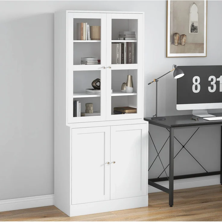 Bücherschrank 76 x 40 x 178,5 cm mit Glastüren und verstellbaren Einlegeböden – Weiß – Bild 1