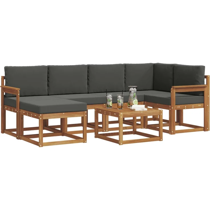 vidaXL Outdoor-Sofagarnitur mit Kissen 7 pcs Natur und Anthrazit 3366665 – Bild 3