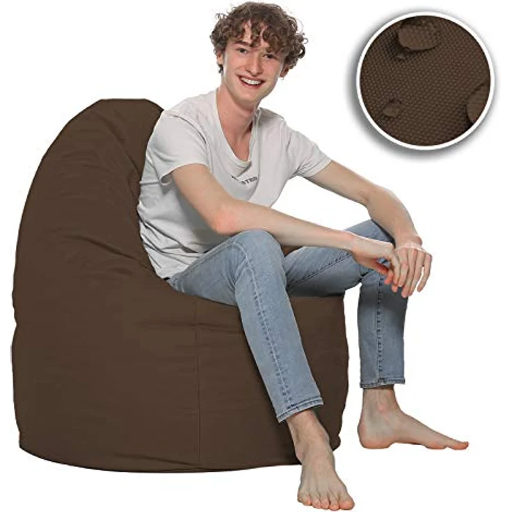 HomeIdeal - Sitzsack XXL Bodenkissen für Erwachsene & Kinder - Geeignet für Gaming oder Entspannen - Indoor wie Outdoor da er Wasserfest ist - mit EPS Perlen, Farbe:Braun, Größe:XXXL – Bild 6