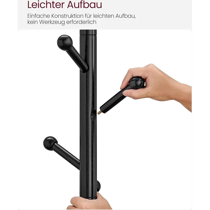 VASAGLE Garderobenständer, Kleiderständer Massivholz, Jackenständer Baumform, 7 Haken für Jacken, Hüte, für Flur, Haken und Haltestange aus Kautschukholz, tintenschwarz RCR007P33 – Bild 9
