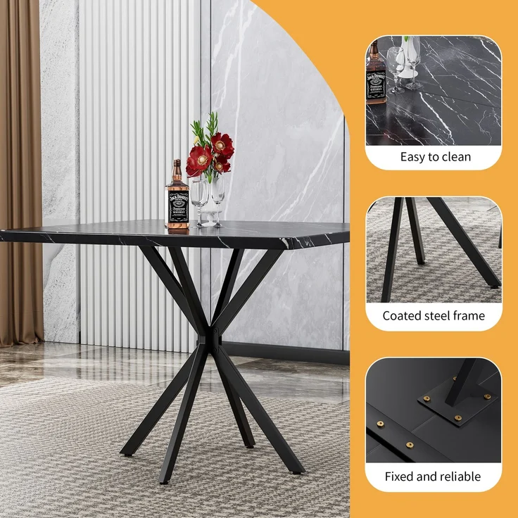 JARDJ Quadratischer Esstisch im Mid-Century-Modern-Stil für 4–6 Personen – platzsparend, geeignet für Küche, Esszimmer oder Büro (Schwarz) – Bild 5