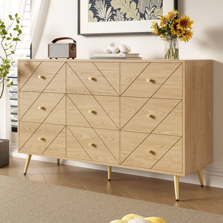 Kommode 120x39x80 cm - Moderne 9-Schubladen Kommode mit Eisenbeinen