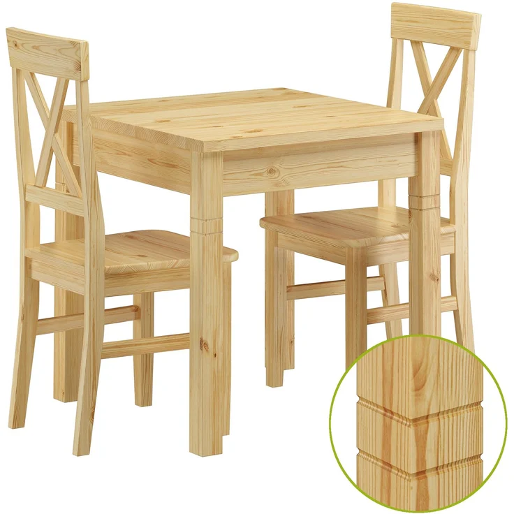 Massivholz-Essgruppe mit Tisch und 2 Stühle Kiefer 90.70-50 B -Set 23 – Bild 1