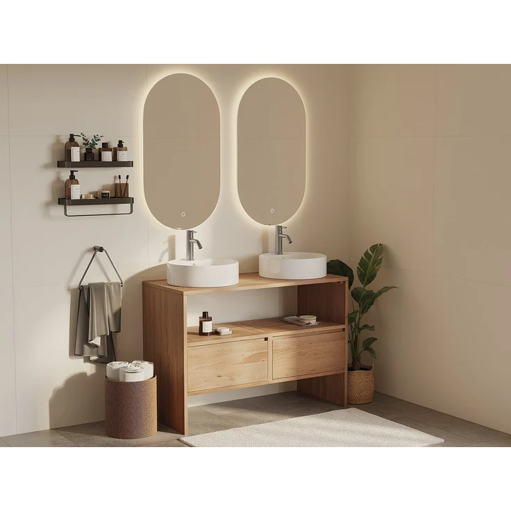 Vente-unique - Waschbeckenunterschrank aus Massivholz Eiche - Hell Natur - 110 cm - CAVIZO – Bild 2