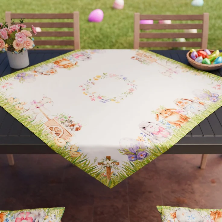 PETTI Artigiani Italiani - Ostertischdecke 90x90 cm aus schmutzabweisender Mikrofaser, elegant und waschbar, Mittelstück für Ostern, raffinierte Dekoration, 100 % Made in Italy
