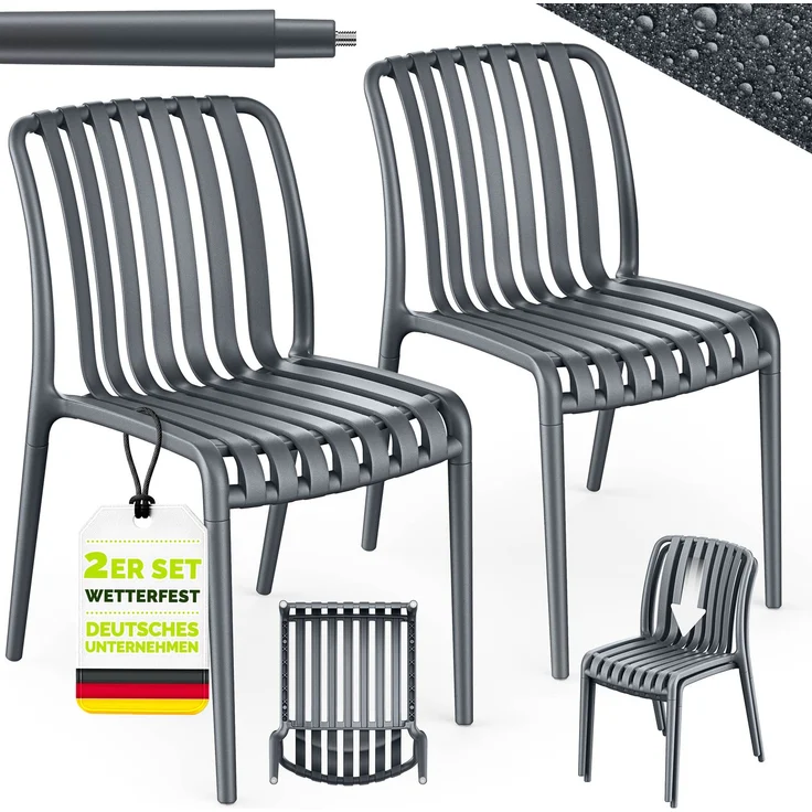 tillvex® Gartenstühle 2er Set Stapelbar Wetterfest | Outdoor Stühle bis 120kg belastbar | Gartenstühle Outdoor | Terrassenstuhl Gartenmöbel Balkon Garten Terrasse – Bild 6