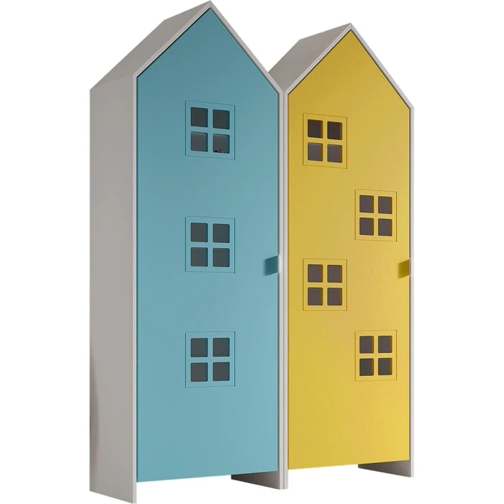 Kleiderschrank >CASAMI BRUGES< in Korpus Weiß / Front Blau u. Gelb, MDF – Bild 2