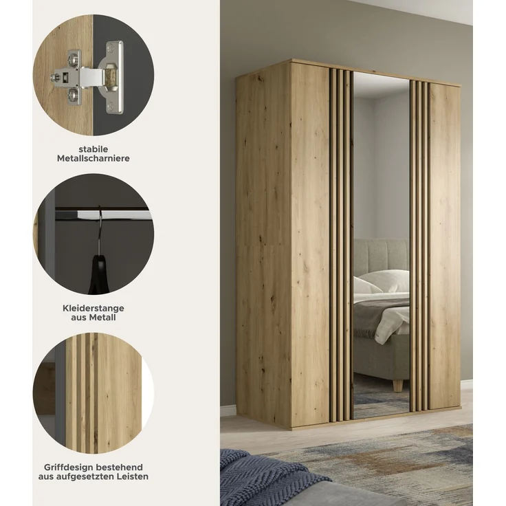 Tofta Kleiderschrank 3-türig in Artisan Eiche Nachbildung – Bild 6
