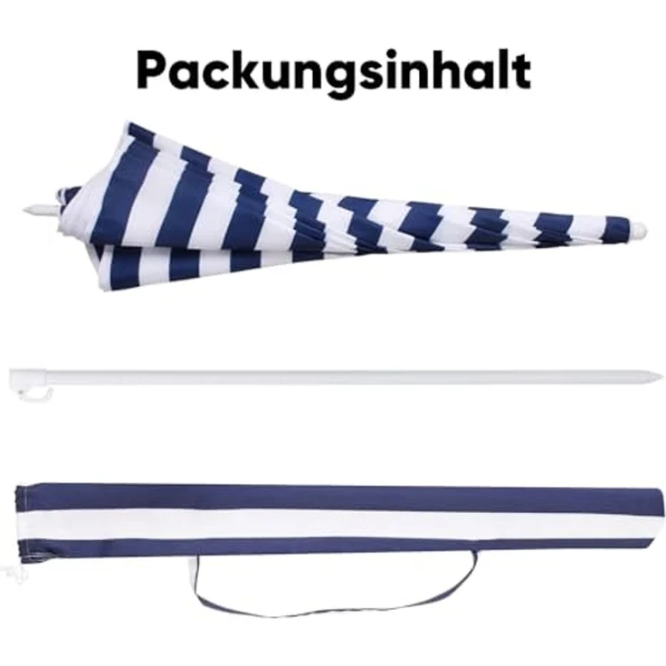 Sekey Sonnenschirm mit Schutzhülle, Neigungswinkel und Höhe verstellbar, Polyester blau / weiß, 160 cm – Bild 4