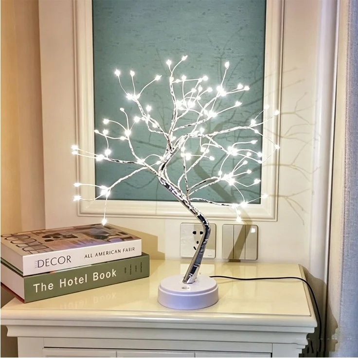 MOPUEA Dekolicht LED Dekolicht Bonsai Baumlampe 108 LEDs USB Tischlampe Dekoration, 108 LEDs flexibel USB Batterie Touch warm dekorativ – Bild 1
