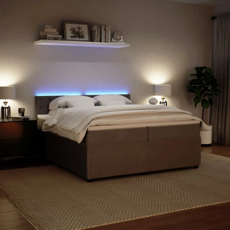 vidaXL Boxspringbett mit Matratze Hellgrau 200x200 cm Samt 3290142 – Bild 5
