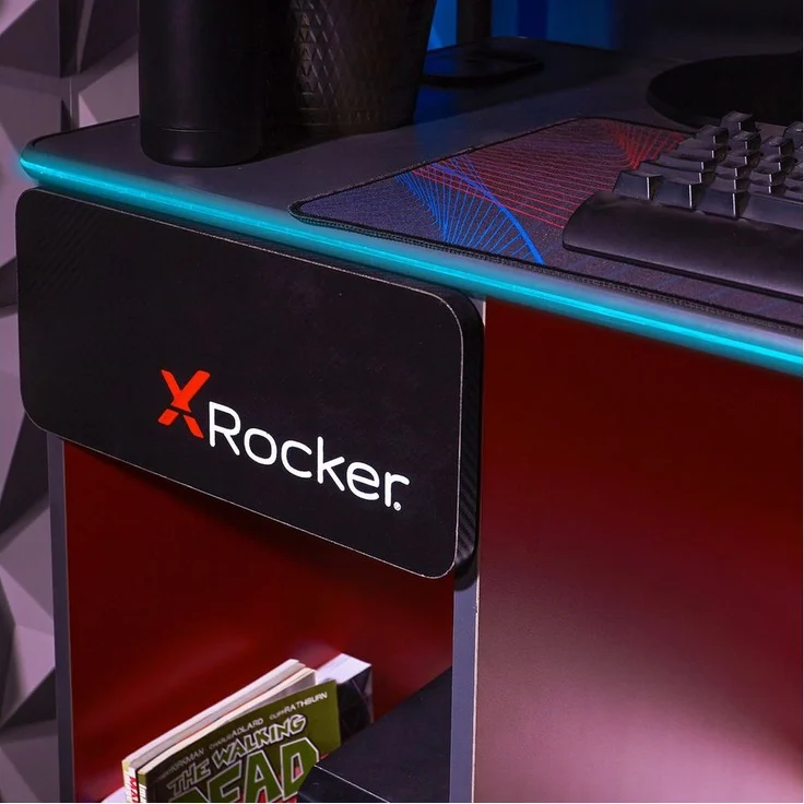 X Rocker Carbon-Tek Gaming Schreibtisch mit LED-Beleuchtung & Wireless Charging Ladepad - grau/rot – Bild 2