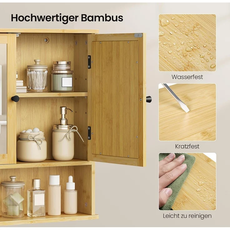 EUGAD Badezimmerspiegelschrank (1-St) mit Verstellbarer Ablage, aus Bambus – Bild 5