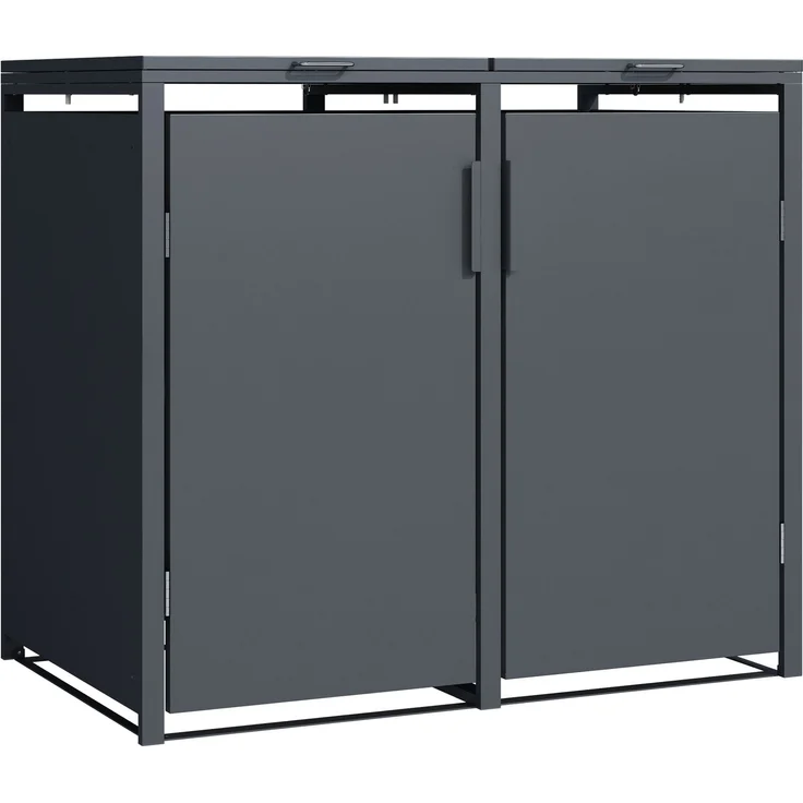 DEGAMO MÜNCHEN Mülltonnenbox 2-er, Stahl verzinkt, anthrazit, 132x80x116cm für 2x Tonnen bis 240 Liter – Bild 2
