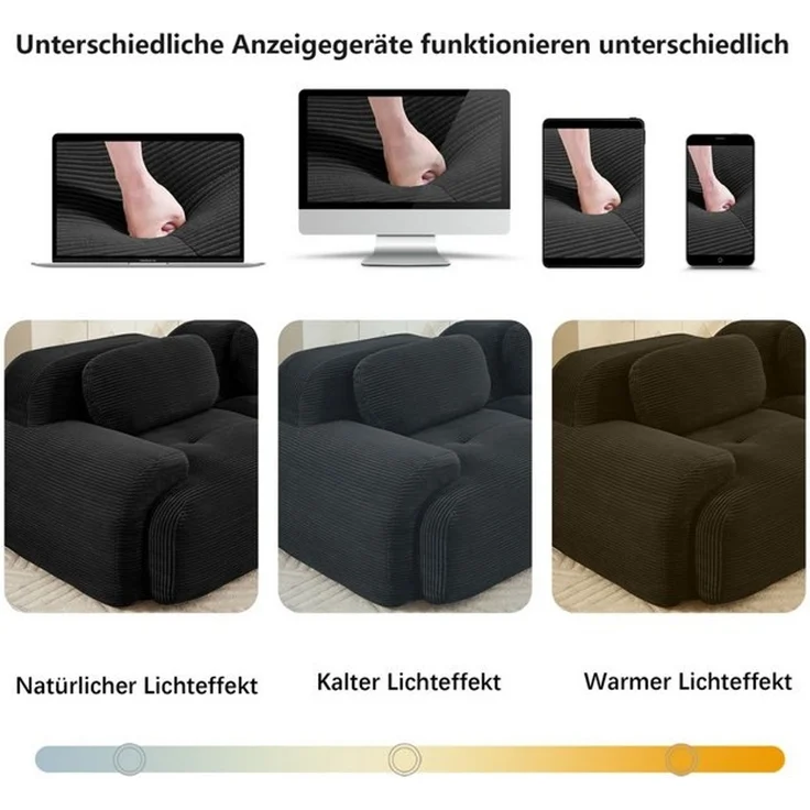 Leawin Sofa Modulares Ecksofa aus Cord mit Bettfunktion & Komfort, Ohne Montage, Kombinierbar – Bild 4